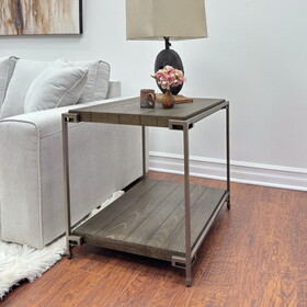 Corbeta Metal Frame Wood Living Room End Table with Shelf, Aged Graphite T2574P164769