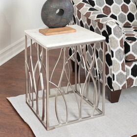 Kameral Square Marble End Table with Stainless Steel Base T2574P164787