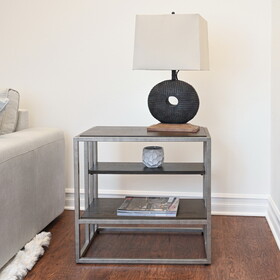 Padena Metal Frame Wood Living Room End Table with Shelf T2574P164788