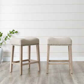CoCo Upholstered Backless Saddle Seat Counter Stools 24" height Set of 2, Tan T2574P164812