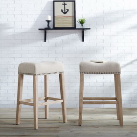 CoCo Upholstered Backless Saddle Seat Bar Stools 29" height Set of 2, Tan T2574P164813