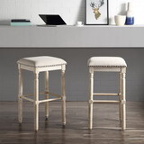 Arnhem Wood Upholstered Swivel Bar Stools, Set of 2, Tan T2574P164816