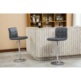 Swivel Faux Leather Adjustable Hydraulic Bar Stool, Set of 2, Gray T2574P164841