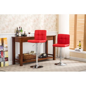 Swivel Faux Leather Adjustable Hydraulic Bar Stool, Set of 2, Red T2574P164842