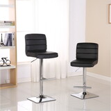 Bradford Black Faux Leather Swivel Height Adjustable Bar Stools with Square Chrome Base, Set of 2 T2574P164855