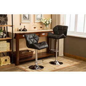 Glasgow Contemporary Tufted Adjustable Height Hidraulic Bar Stools, Set of 2, Black T2574P164864