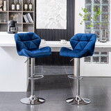 Breni Velvet Diamond Tufted Swivel Adjustable Height Barstool, Set of 2, Blue T2574P164870