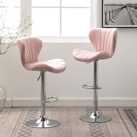 Ellston Upholstered Adjustable Swivel Barstools in Pink, Set of 2 T2574P165085