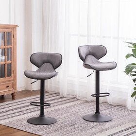 Masaccio Weathered Upholstery Airlift Adjustable Swivel Barstool with Chrome Base, Set of 2, Grey T2574P165092