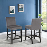 Cobre Contemporary Velvet Counter Stool with Nailhead Trim, Set of 2, Gray T2574P165096