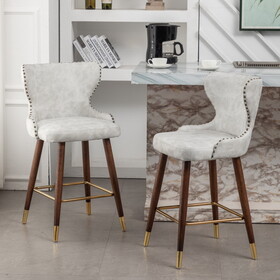 Nevis Mid-century Modern Faux Leather Tufted Nailhead Trim Counter Stool Set of 2, Off-White T2574P165099