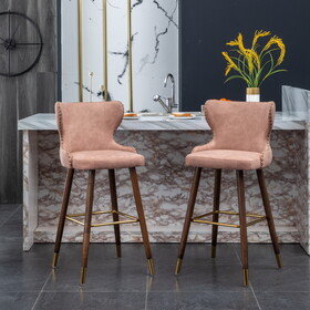 Nevis Mid-century Modern Faux Leather Tufted Nailhead Trim Barstool Set of 2, Pink T2574P165102