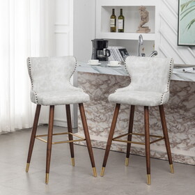Nevis Mid-century Modern Faux Leather Tufted Nailhead Trim Barstool Set of 2, Off-White T2574P165103