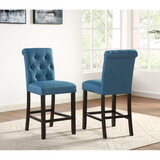 Leviton Solid Wood Tufted asons Counter Height Stool, Set of 2, Blue T2574P165114