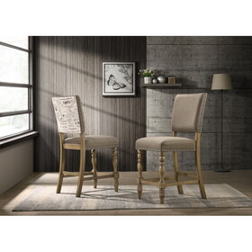 Birmingham Script Printed Driftwood Finish Counter Height Dining Chair with Nail head, Set of 2 T2574P165120