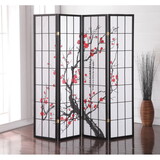 Black Japanese 4-Panel Screen Room Divider, Plum Blossom T2574P165146