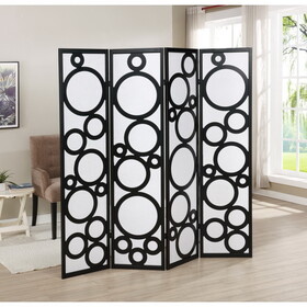 Arvada 4-Panel Wood Room Divider with Circle Pattern, Black T2574P165155