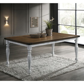 Salines Two-tone Wood Turned Leg Dining Table, Rustic White and Oak T2574P165170
