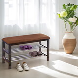 Wood Shoe Bench with Chocolate Microfiber Seat, Espresso T2574P172741