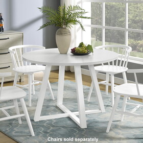 Edo Contemporary Round Dining Table, Trestle Base, White Finish T2574P182644