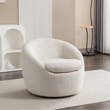 Winnie Modern Teddy Boucle Fabric Barrel Chair, 360° Swivel, White T2574P184972