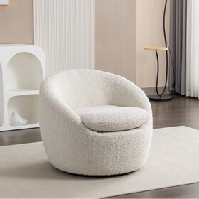 Winnie Modern Teddy Boucle Fabric Barrel Chair, 360&#176; Swivel, White T2574P184972