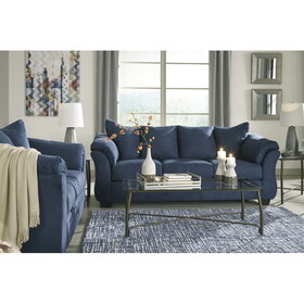 Aruca Navy Blue Microfiber Pillow Back 2-Piece Living Room Set, Sofa and Loveseat, Navy Blue T2574P195198