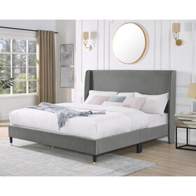 Rozitta Gray Velvet Wingback Platform Bed, Queen T2574P196963