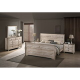 Imerland Contemporary White Wash Finish Bedroom Set with Queen Sleigh Bed, Dresser, Mirror, Two Nightstands T2574P201581