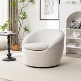 Winnie Modern Teddy Fabric Barrel Chair, 360° Swivel, Beige
