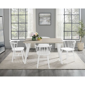 Roundhill Alwynn White and Natural Wood 5-piece Dining Set, Dining Table with 4 Windsor Chairs T2574S00056