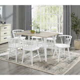 Alwynn White and Natural Wood 7-piece Dining Set, Dining Table with 6 Stylish Windsor Chairs T2574S00057