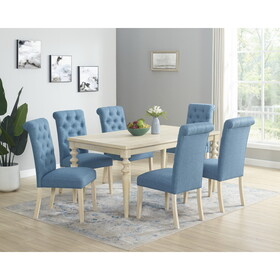 Amonia 7-piece Dining Set, Turned-Leg Dining Table with 6 Tufted Chairs