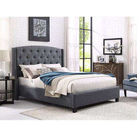 Nantarre Fabric Button Tufted Wingback Upholstered Bed with Nail Head Trim, Gray T2574S00169