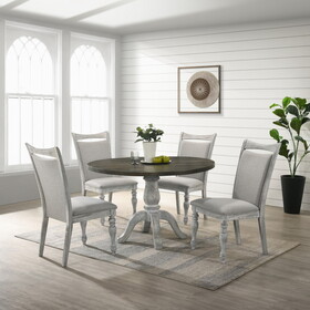 Iris 5-Piece Dining Set, Round Pedestal Table with 4 Chairs, Weathered White and Gray T2574S00180