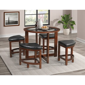 Cylina Solid Wood Glass Top Round Dining Table with 4 Chairs T2574S00182