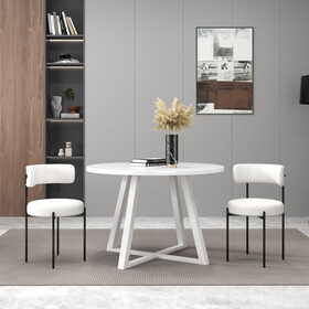 Durban 3-Piece Round Dining Set, Trestle Dining Table with 2 Boucle Chairs T2574S00184