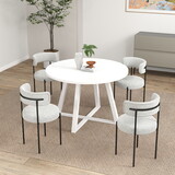 Durban 5-Piece Round Dining Set, Trestle Dining Table with 4 Boucle Chairs T2574S00185