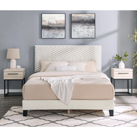 Findlay 3-Piece Bedroom Set, Plush 3D Upholstered Bed with Two Nightstands, Full T2574S00198