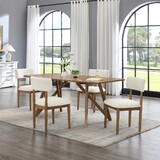 Axler 5-Piece Dining Set, Tripod-Cross Dining Table with 4 Boucle Chairs, Light Oak