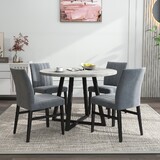 Edo 5-Piece Dining Set, Round Trestle Table and 4 Upholstered Chairs, Gray
