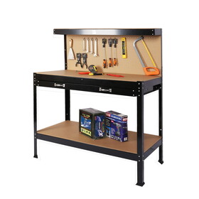 63" Tools Cabinet Working Tables Workbench Tool Storage Workshop Table with Drawers and Pegboard T2583P164282