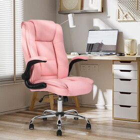Office Chair Pink Executive Chair PU Leather Home Desk Chair with Flip-Up Armrests T2586P189528