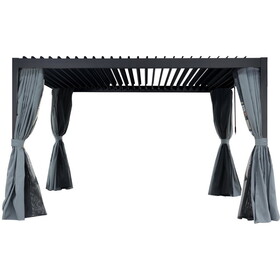 10' X 13' Louvered Pergola with Adjustable Roof, with Curtain and Netting