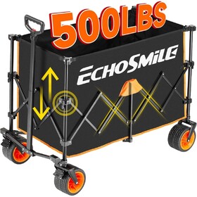 Black and Orange Color-Blocked, Gathering and Heightened, Telescoping Camping Cart T2602P295775