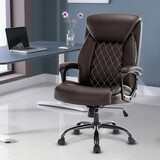 Computer Chair-Office Chair-Executive Office Chair with Fixed Armrests-Ergonomic Office Desk Chair High Back-Computer Chair with Wheels-Leather Office Chair Black with Paded Armrests Brown