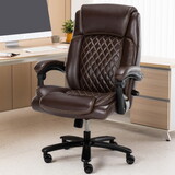 Executive Office Chair - 500lbs Heavy Duty Office Chair, Wide Seat Bonded Leather Office Chair with 30-Degree Back Tilt & Lumbar Support (Brown) T2613P167645