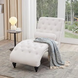 Upholstered Chaise Lounge with Solid Wood Legs, Support Pillow - for Bedroom, Living Room, Office T2694P193409