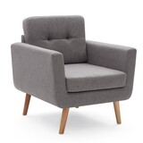 Accent Chair, Reading Chair for Living Room & Bedroom, Mid Century Modern Arm Chair, Button Tufted Upholstered Accent Chairs Sofa with Solid Wood Frame (Stone Grey) T2694P214792