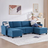 Modular Sectional Sofas for Living Room, Convertible U-Shaped Couch with Adjustable Armrests and Backrests, Sleeper Sofa Bed with Storage Ottoman, Upholstered Cushion, Blue T2694S00027